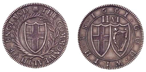 Pattern Halfcrown by Blondeau, 1651, edge, IN THE THIRD YEARE OF FREEDOME BY GODS BLESSING RESTORED 1651 (ESC 443, R3), extremely fine, toned, very rare thus