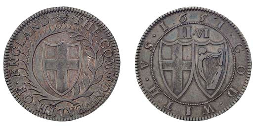 Pattern Halfcrown by Blondeau, 1651, edge, TRVTH AND PEACE 1651, olive branch PETRVS BLONDAEVS INVENTOR FECIT, palm branch (ESC 444, R2), very fine, toned with some lustre, very rare
