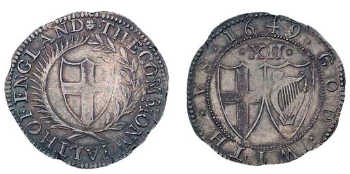 Shilling, 1649, D of ENGLAND touches sun, leaving no room for a stop (ESC 982A, variety?, R; S.3217), slightly double struck on obverse legend, otherwise almost extremely fine, toned, very rare thus