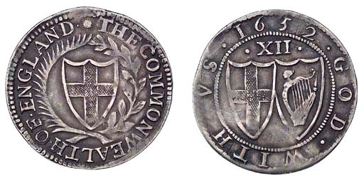 Shilling, 1652, no stop after THE (ESC 986, the plate coin; S.3217), slight scratches in reverse legend, otherwise very fine and round, rare