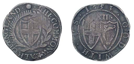 Shilling, 1653, reads COMMONWEALH in error (ESC 988B, R4; S.3217), on a slightly irregular flan, faint scratches on reverse, good fine, very rare