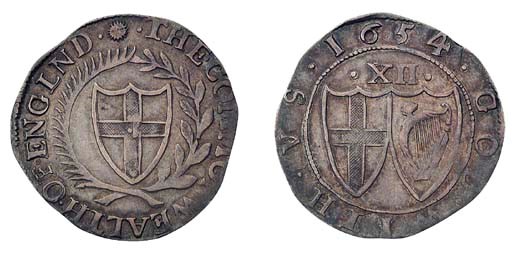 Shilling, 1654, reads ENGLND in error (ESC 992, R4; S.3217), on a slightly small flan, otherwise almost very fine, extremely rare