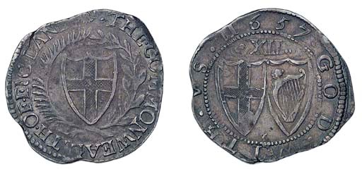 Shilling, 1657 (ESC 996, R5; S.3217), slightly double struck on the reverse and on an irregular flan, otherwise crisply struck, extremely rare