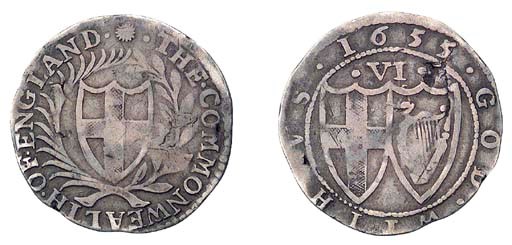 Sixpence, 1655 (ESC 1491, R3, but should be at least R4; S.3219), struck on a flawed flan with two small holes, otherwise good fine and an extremely rare date