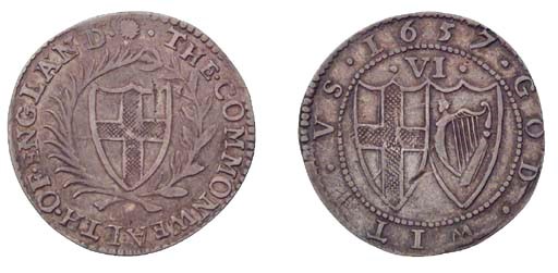 Sixpence, 1657 over 6, NGLAN over GLAND (ESC 1493A, R5), a very fine, full round coin, extremely rare