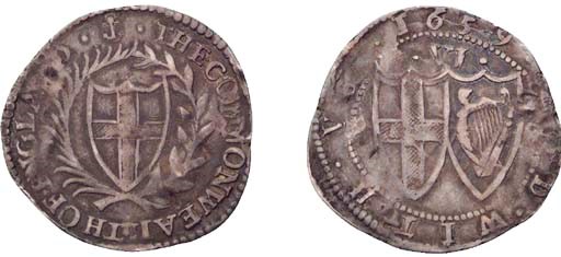 Sixpence, 1659, anchor initial mark (ESC 1496, R6; S.3220), fine or better but slightly off-centre on reverse, the date clear, extremely rare