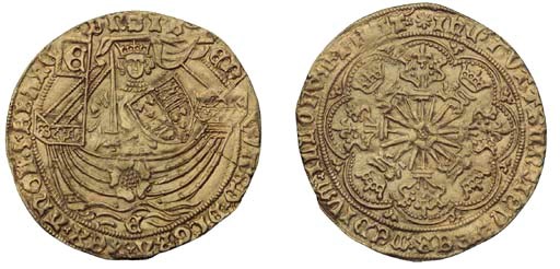 Edward IV, first reign, second, light coinage, Ryal, 7.62g., class VIa, m.m. none/sun, York (N.1553; S.1958), light spade mark from 4 o'clock across shield, nearly extremely fine good very fine