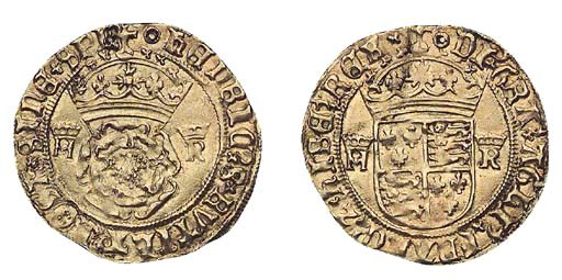 Henry VIII, third coinage, Crown, Tower, rose crowned with crowned H R at sides, reads HENRIC 8 RVTILA ROSA SINE SPI, rev. shield crowned, crowned H R at sides, m.m. pellet in annulet (N.1834; S.2305), lightly scratched on edge at 7 o'clock, good very fine, rare