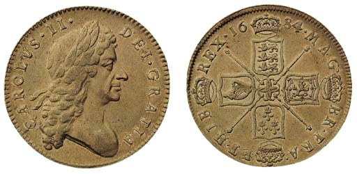 Charles II, Five-guineas, 1684, similar but without elephant and castle (ESC 29; S.3331), very fine