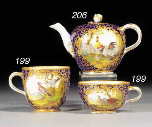 A Meissen dark-blue-ground ogee-sided coffee cup