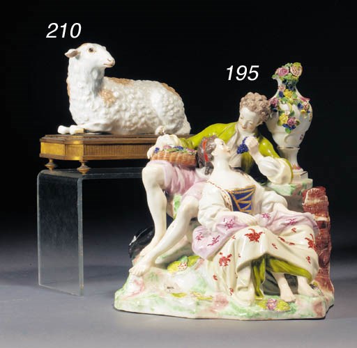 A Meissen gilt-metal-mounted model of a sheep