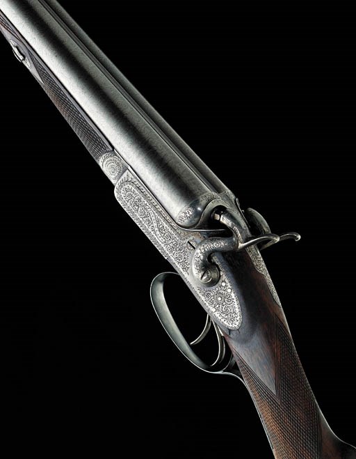 A FINE J. LANG 1867 PATENT 12-BORE SIDELOCK HAMMER GUN BY J. LANG, NO. 3413
