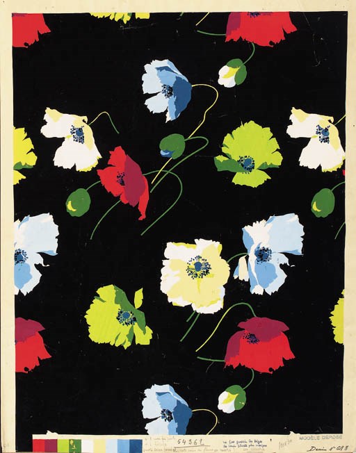 Three designs, Nos. 54360, -62, and -63, by Genn Touret, with colourways - 1935
See Illustration 	 (3)
