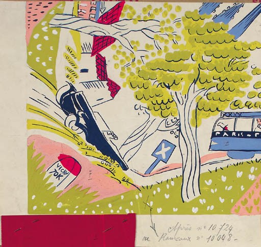 Prisms, a quarter design for a scarf by R.Bonfils, with colourways; Fantasia, by the same; and a collection of designs for scarves and handkerchiefs, many with colourways - circa 1938
See Illustration