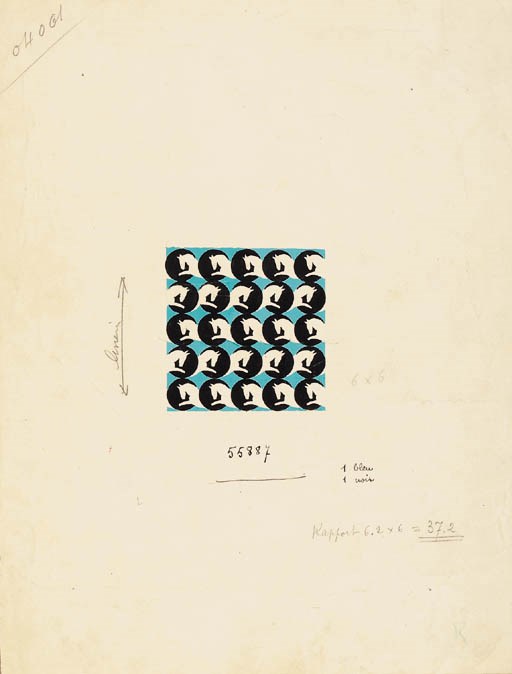 Design No.55887; and a collection of textile designs, one signed Pierre de Belay, and another stamped G.Balocht - 1945
See Illustration
