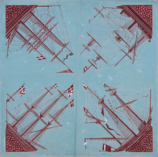 Three-masted ships, design No.56277 for a scarf signed Charlemagne - 1947-1948
See Illustration