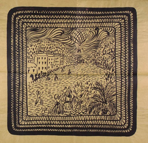 Ascent of a balloon, scetch No.56224 for a design for a scarf, attributed to Georges Berthier - 1947-1948
See Illustration