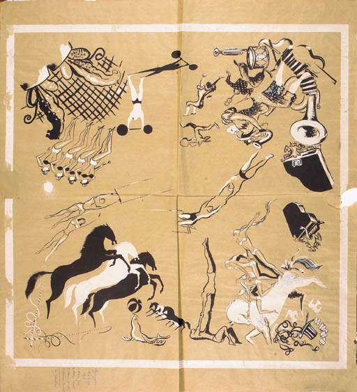The circus, design No.56210 for a scarf - 1947-1948
See Illustration