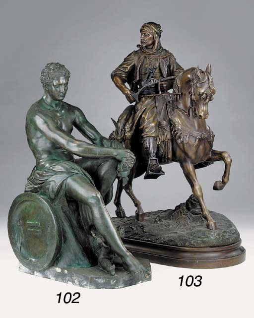 A French spelter group of an Arab horseman, late 19th century