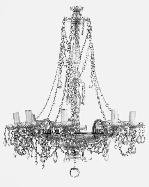 A moulded glass eight light chandelier, 20th century