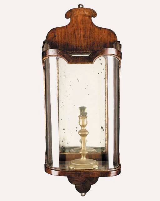 A George III style walnut framed wall lantern, early 20th century