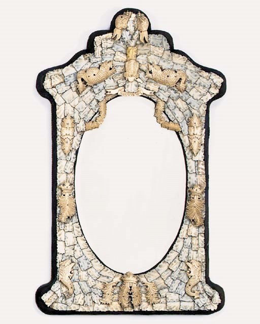 A Dieppe carved bone mounted wall mirror, 19th century
