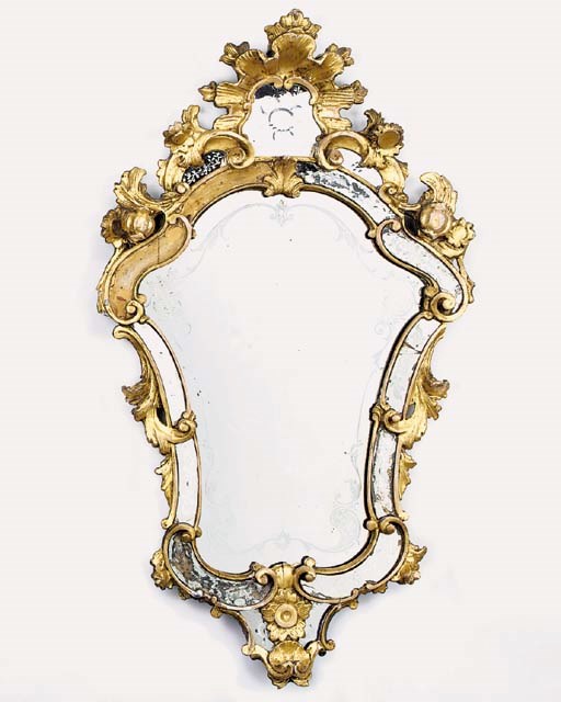 A Venetian carved and giltwood framed wall mirror, 19th century