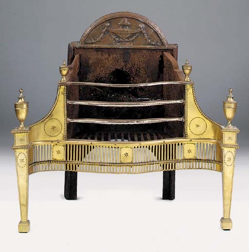 An English steel and brass firegrate in the George III style, 20th century