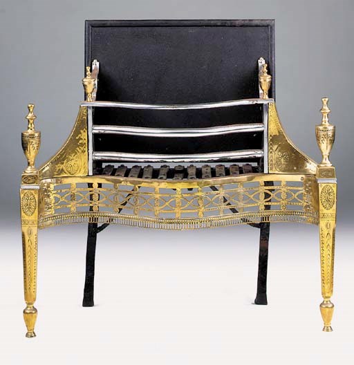 An English steel and brass mounted firegrate, parts 18th century