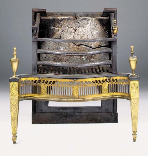 An English George III style steel and brass mounted firegrate, 19th century