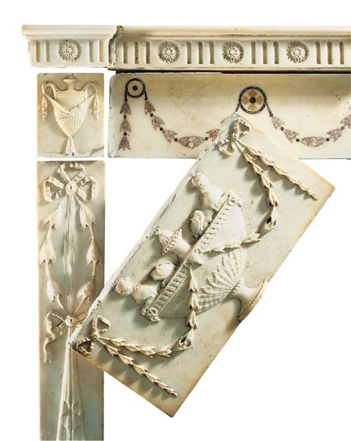 An Italian sculpted white marble part fire surround, 18th century