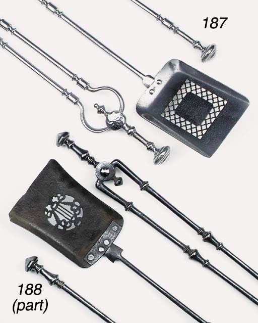 A set of Regency steel fire irons, first quarter 19th century