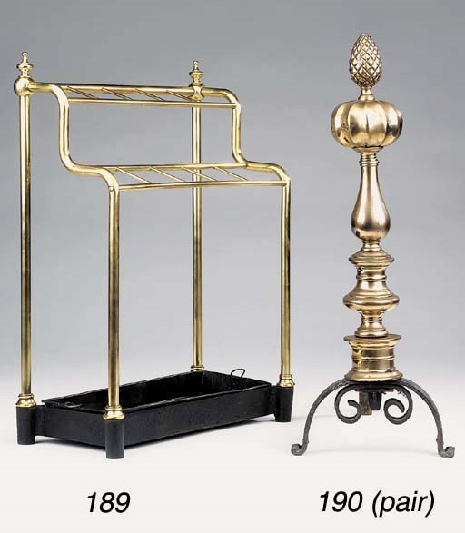 A pair of brass andirons in the 17th century style, late 19th or early 20th century