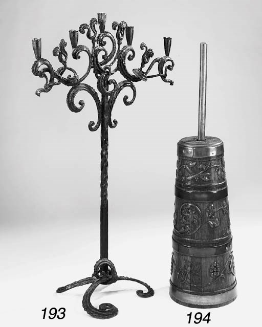A brass mounted oak butter churn, late 19th or early 20th century