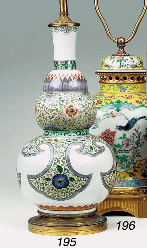 A Chinese famille verte porcelain vase, early 20th century, later gilt bronze mounted as a table lamp