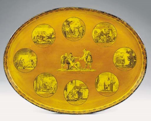 A French tole peinte oval tray, early 19th century