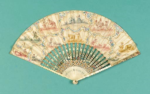 A fan painted with eleven vignettes
