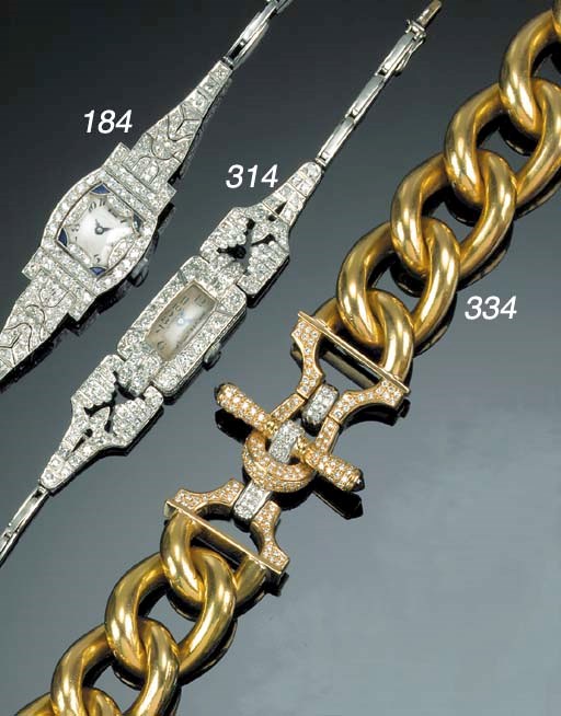 A lady's diamond and synthetic sapphire bracelet watch,