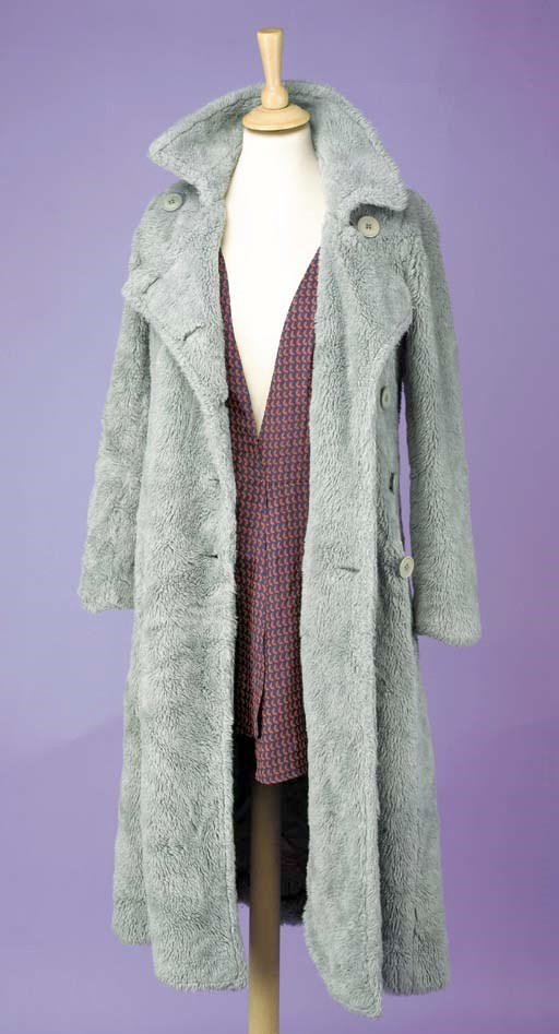 A grey deep plush overcoat, labelled BIBA; a copper coloured woollen coat, labelled as above; a blush pink grosgrain coat dress, labelled as above; and a further collection of costume, all labelled BIBA