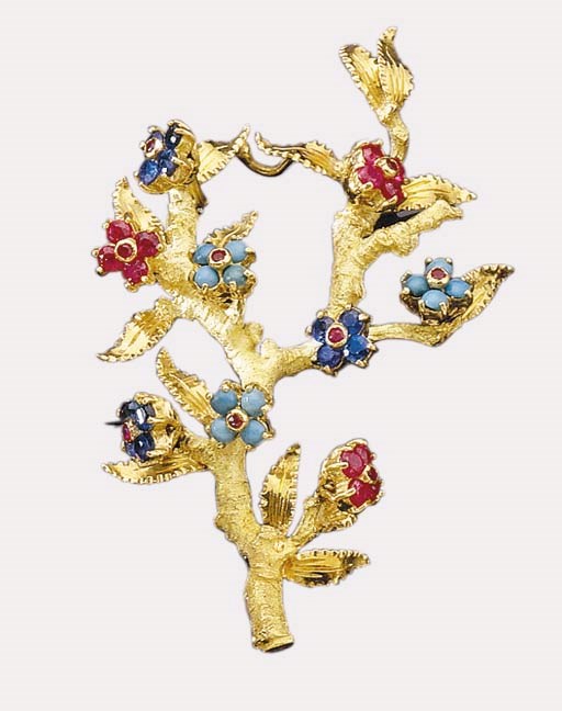 A CULTURED PEARL BROOCH AND A GEM-SET BROOCH