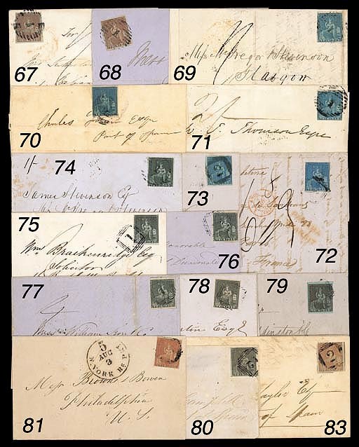 cover (1d.) brownish red (corner crease) with small to good margins, indistinctly cancelled on 1854 (25 May) entire letter to Philadelphia showing "5/N.YORK BR PKT" (3.8) with, on reverse, despatch and St Thomas (30.5) datestamps. S.G. 7. Photo