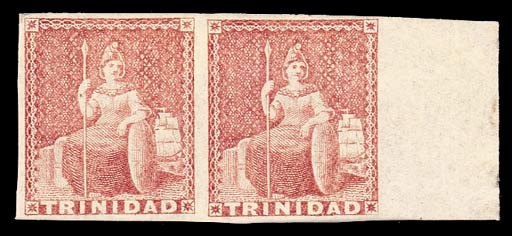 unused  (1d.) rose-red horizontal pair with sheet margin at right, good colour, fine unused with large part original gum. An extremely rare multiple. B.P.A. Certificate (2001). Sc. 6; S.G. 12, £3000+. Photo