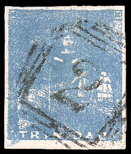 used  (1d.) blue with good to large margins, neatly cancelled "2"; some thinning at top but very fine appearance. R.P.S. Certificate (1959). Sc. 12; S.G. 16, £1000. Photo