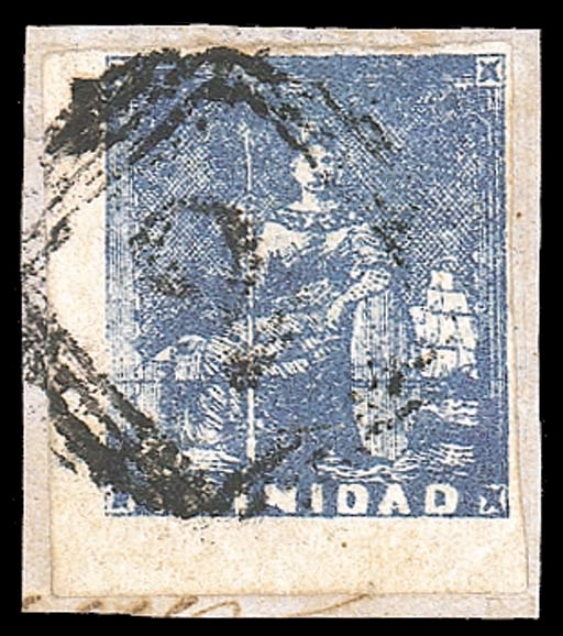 used  (1d.) deep blue, a lower left corner example on small piece cancelled "2"; horizontal wrinkle at foot, nevertheless a magnificent and choice example. B.P.A. Certificate (2001). Sc. 12; S.G. 16, £1000. Photo