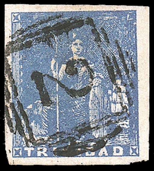 used  (1d.) deep blue with large margins all round and centrally cancelled "2"; tiny thin at lower right corner not affecting superb appearance. R.P.S. Certificate (1945). Sc. 12; S.G. 16, £1000. Photo