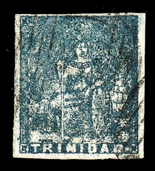 used  (1d.) very deep greenish blue with small to good margins and lightly cancelled, fine. B.P.A. Certificate (2001). Sc. 12a; S.G. 17, £650. Photo