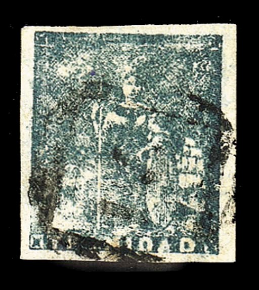 used  (1d.) very deep greenish blue with large margins and generally lightly cancelled; some ink offset marks on reverse at foot. A splendid looking example. R.P.S. Certificate (1957). Sc. 12a; S.G. 17, £650. Photo