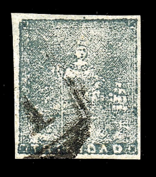 used  (1d.) slate-blue with good margins and cancelled "1", very fine. R.P.S. Certificate (1960). Sc. 11; S.G. 18, £650. Photo