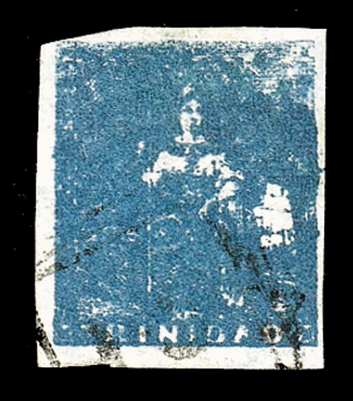 used  (1d.) slate-blue, a bright shade with mainly large margins, lightly cancelled, fine. R.P.S. Certificate (1959). Sc. 11, S.G. 18, £650. Photo