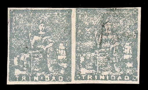 used  (1d.) bluish grey horizontal pair with small to large margins and very lightly cancelled, extremely fine. R.P.S. Certificate (1959). S.G. 19, £800+. Photo
